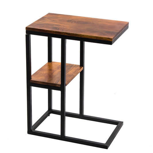 Benzara UPT-184808 Brown Iron Framed Mango Wood Accent Table With Lower Shelf