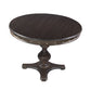 Benzara UPT-215752 42 Inch Handcrafted Round Mango Wood Dining Table, Subtle Rivet Accents, Turned Pedestal Base, Dark Brown