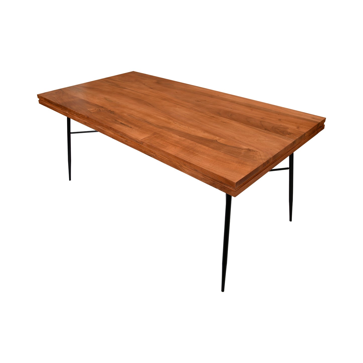 Benzara UPT-231468 69 Inch Handcrafted Industrial Design Dining Table, Acacia Wood Top, Metal Legs, Black and Brown