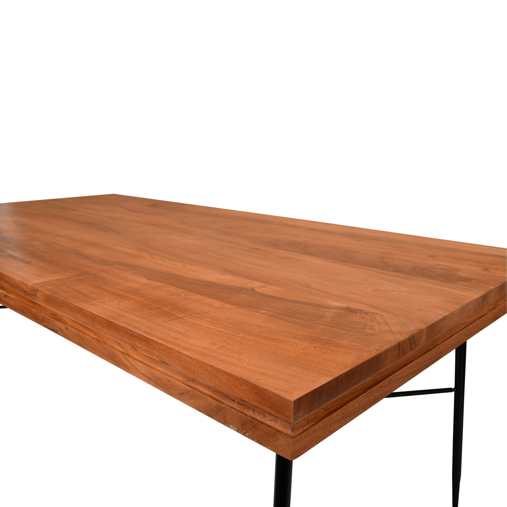 Benzara UPT-231468 69 Inch Handcrafted Industrial Design Dining Table, Acacia Wood Top, Metal Legs, Black and Brown