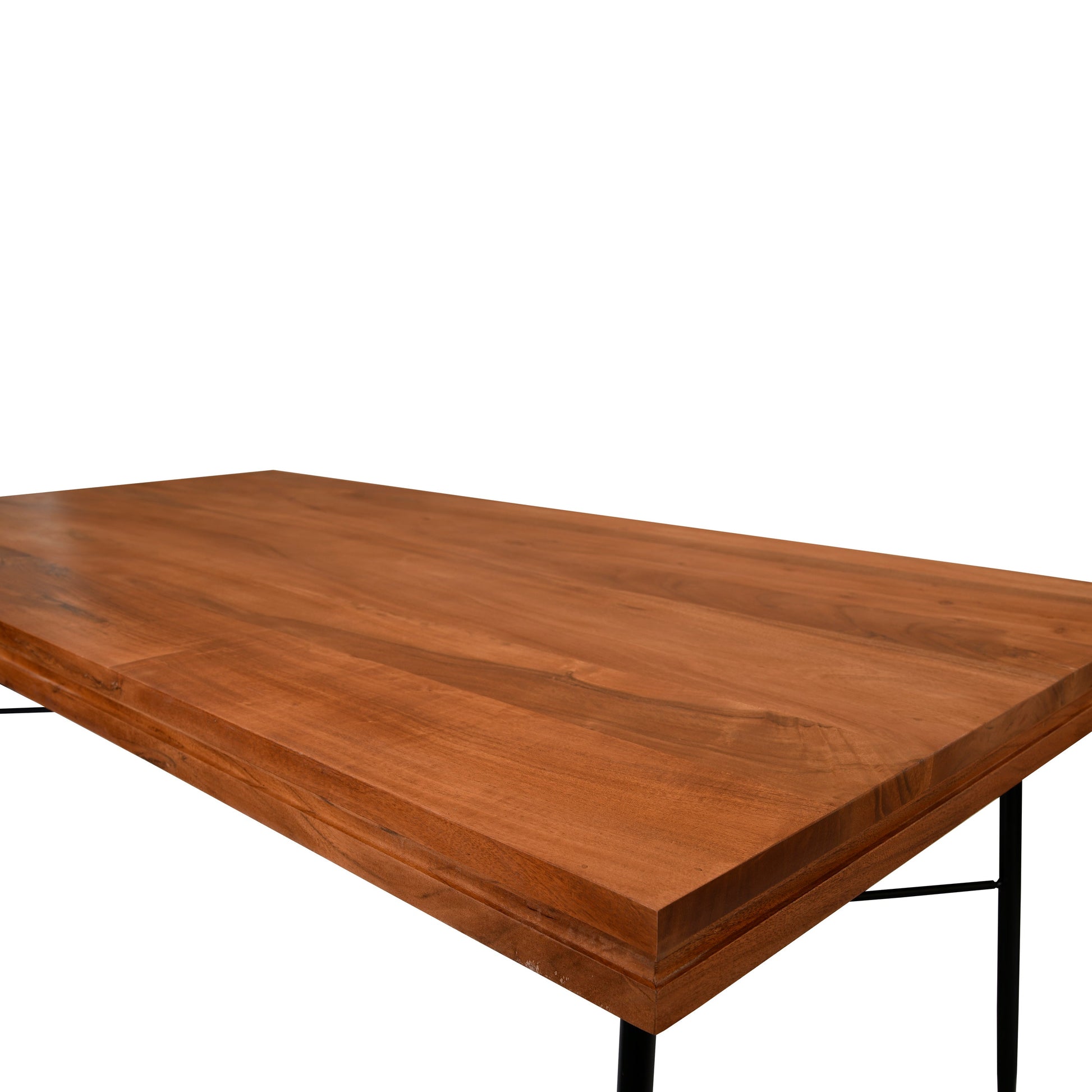 Benzara UPT-231468 69 Inch Handcrafted Industrial Design Dining Table, Acacia Wood Top, Metal Legs, Black and Brown