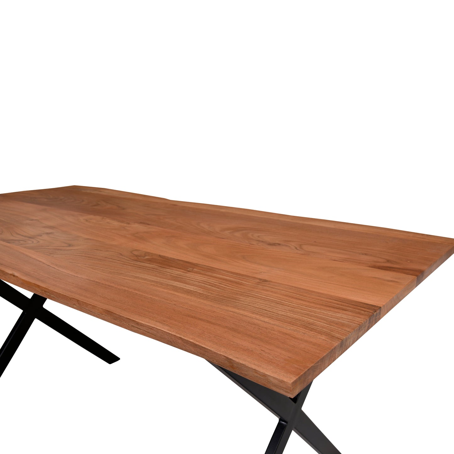 Benzara UPT-231470 Byron 63 Inch Handcrafted Live Edge Acacia Wood Dining Table, X Shaped Metal Legs, Brown and Black