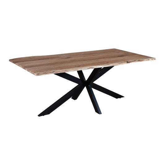 Benzara UPT-238003 79 Inch Rectangular Live Edge Top Mango Wood Dining Table, Crossed Legs, Brown, Black