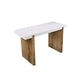 Benzara UPT-276362 Kerry 48" Rectangular Mango Wood Console Table with Sled Base in Glossy White and Natural Brown