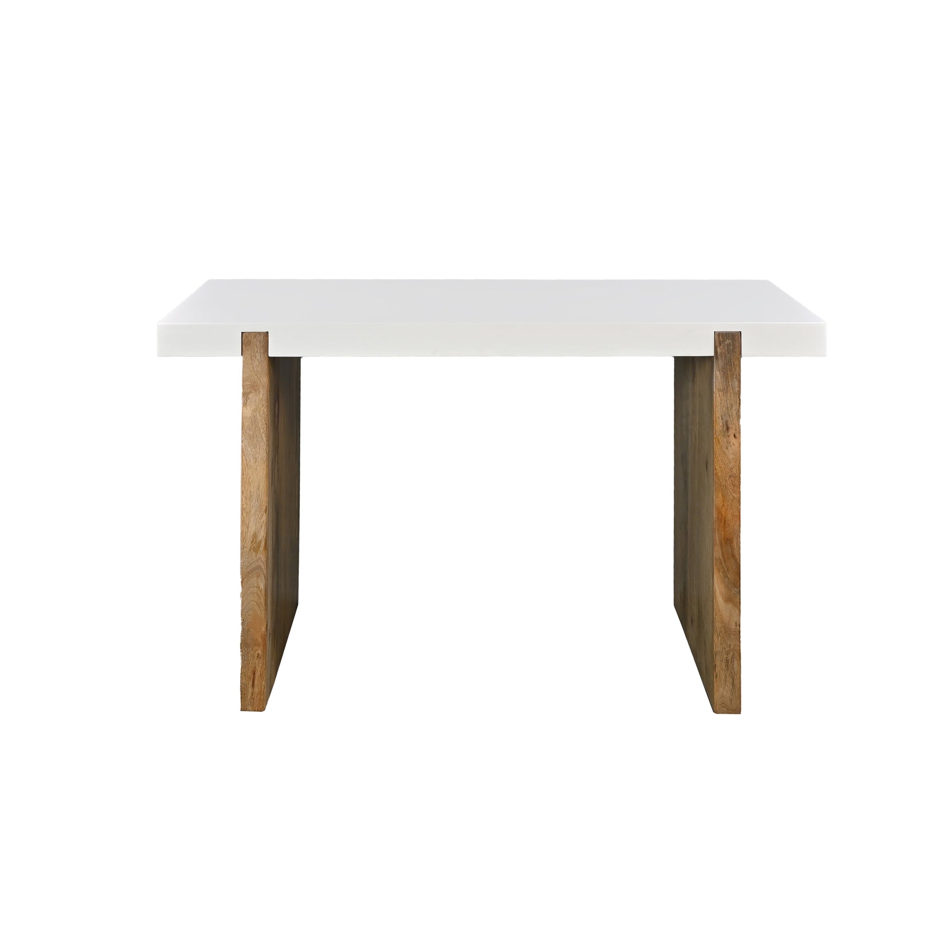 Benzara UPT-276362 Kerry 48" Rectangular Mango Wood Console Table with Sled Base in Glossy White and Natural Brown