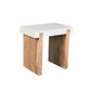 Benzara UPT-276363 Kerry 20" Rectangular End Side Table with Mango Wood and Sled Base in Glossy White and Natural Brown