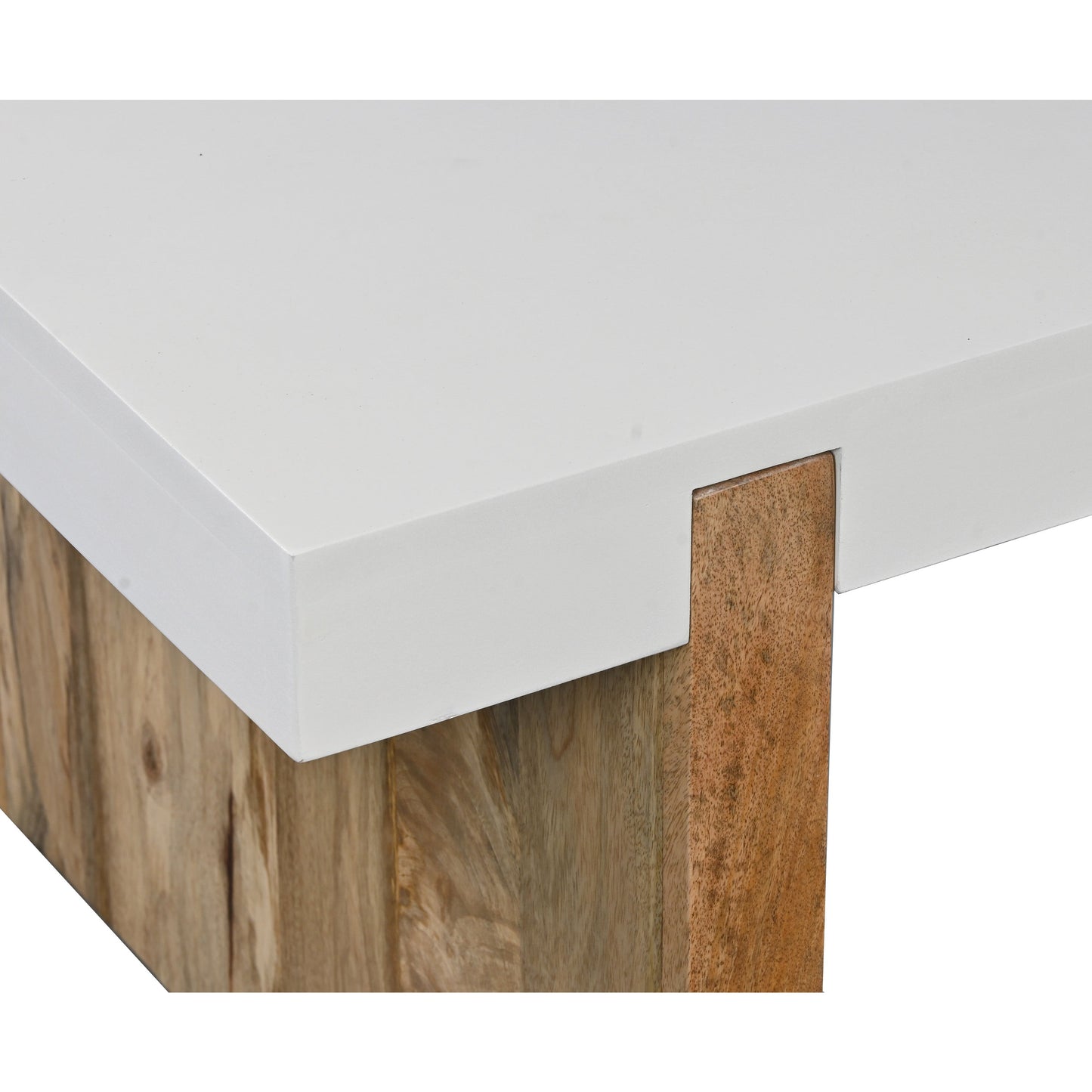 Benzara UPT-276364 Kerry 38" Rectangular Mango Wood Coffee Table with Sled Base in Glossy White and Natural Brown