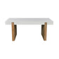 Benzara UPT-276364 Kerry 38" Rectangular Mango Wood Coffee Table with Sled Base in Glossy White and Natural Brown