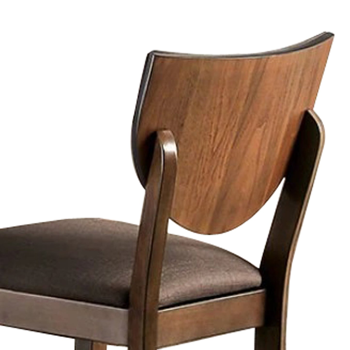 Benzara Walnut Brown Fabric Counter Height Chair With Sloped Open Back Set of Two