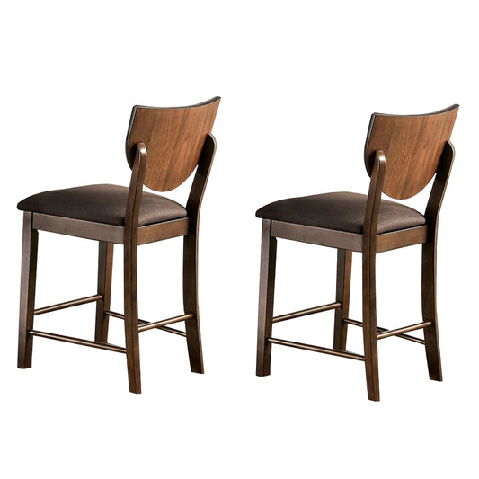 Benzara Walnut Brown Fabric Counter Height Chair With Sloped Open Back Set of Two