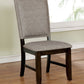 Benzara Walnut Brown Wooden Counter Height Chair With Camelback and Gray Fabric Upholstery Set of Two