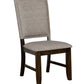 Benzara Walnut Brown Wooden Counter Height Chair With Camelback and Gray Fabric Upholstery Set of Two