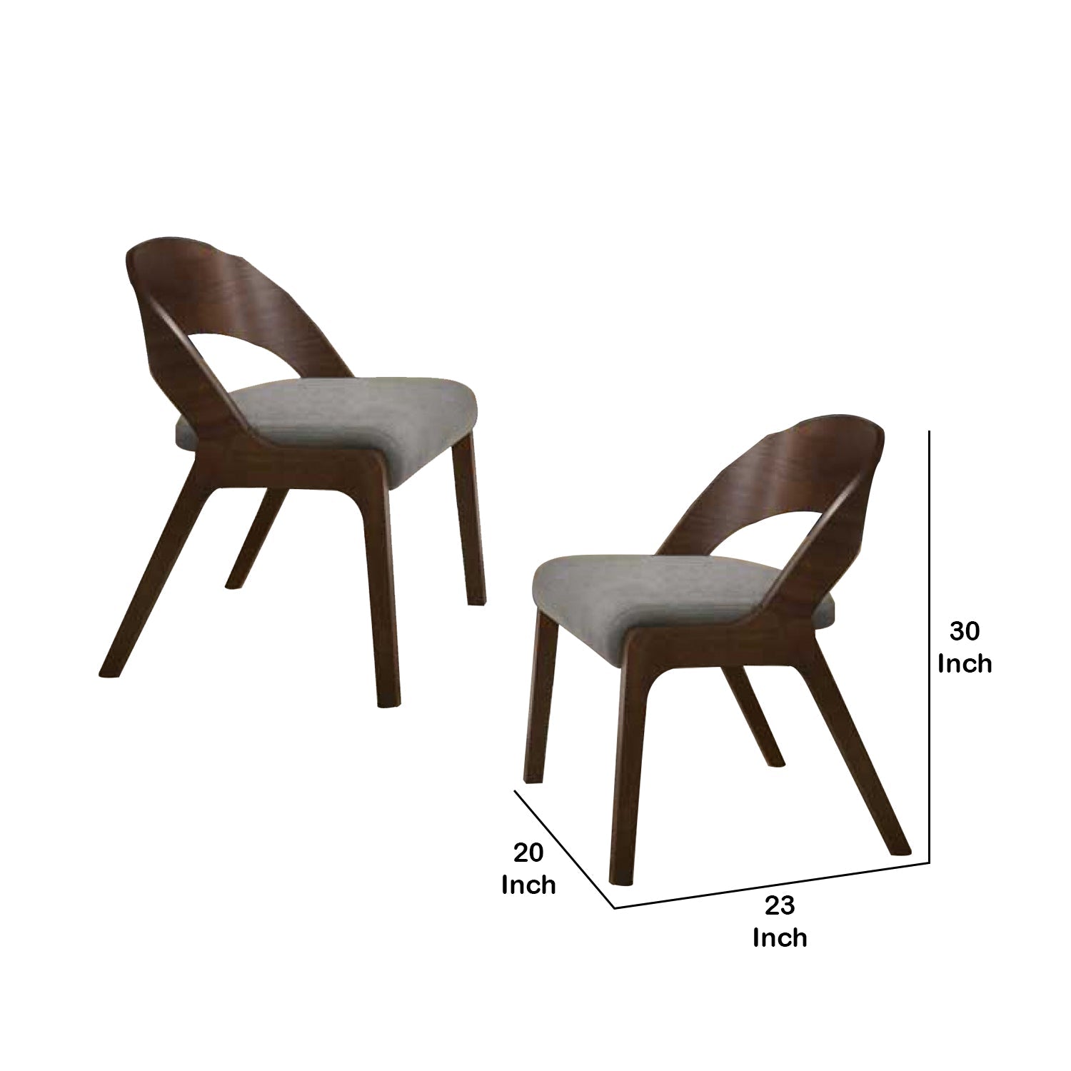 Benzara Walnut Brown Wooden Dining Chair with Open Curved Back Design Set of Two