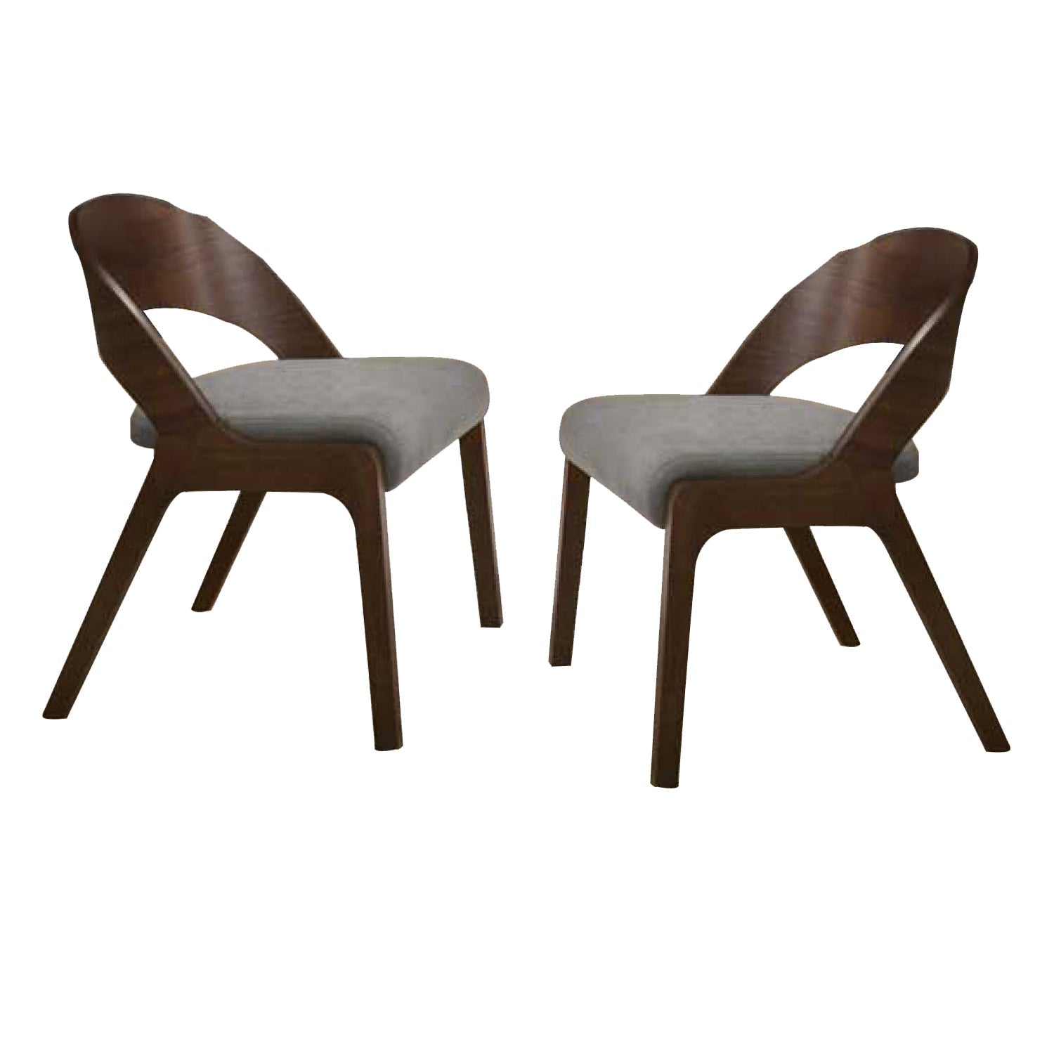 Benzara Walnut Brown Wooden Dining Chair with Open Curved Back Design Set of Two