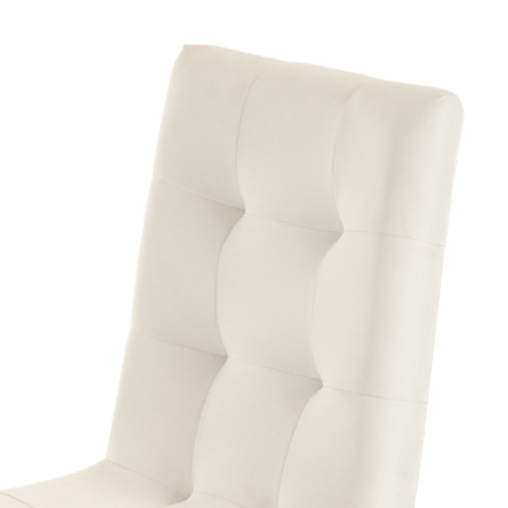 Benzara White Button Tufted Dining Chair With Gold Cantilever Base Set of Two