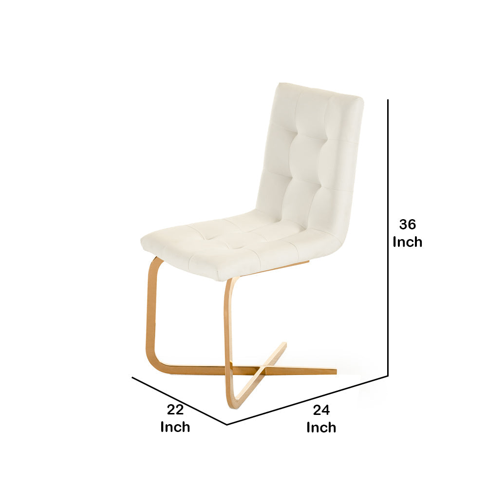 Benzara White Button Tufted Dining Chair With Gold Cantilever Base Set of Two