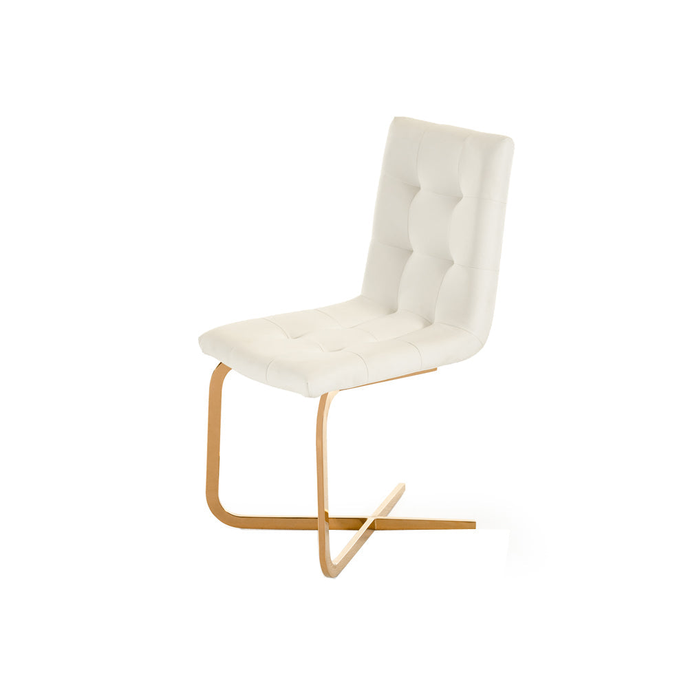 Benzara White Button Tufted Dining Chair With Gold Cantilever Base Set of Two