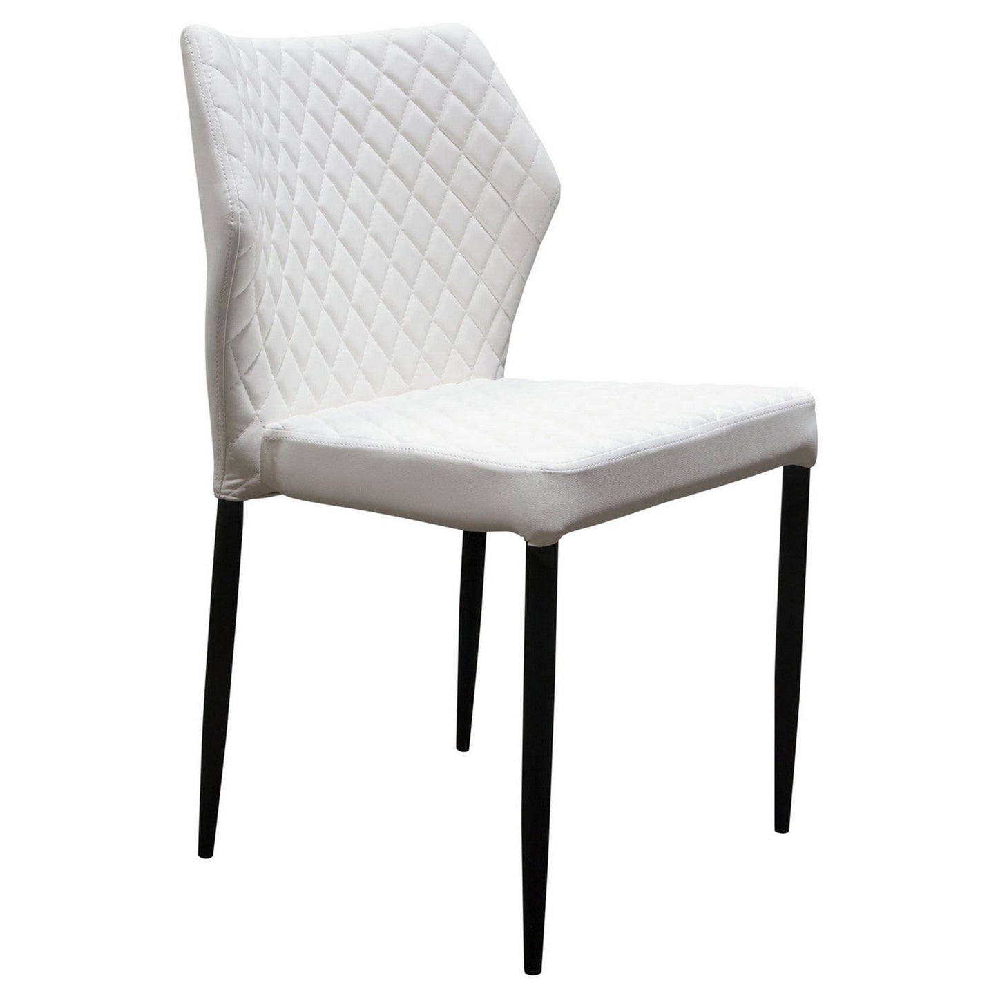 Benzara White Diamond Tufted Leatherette Dining Chair With Black Metal Legs Set of Four