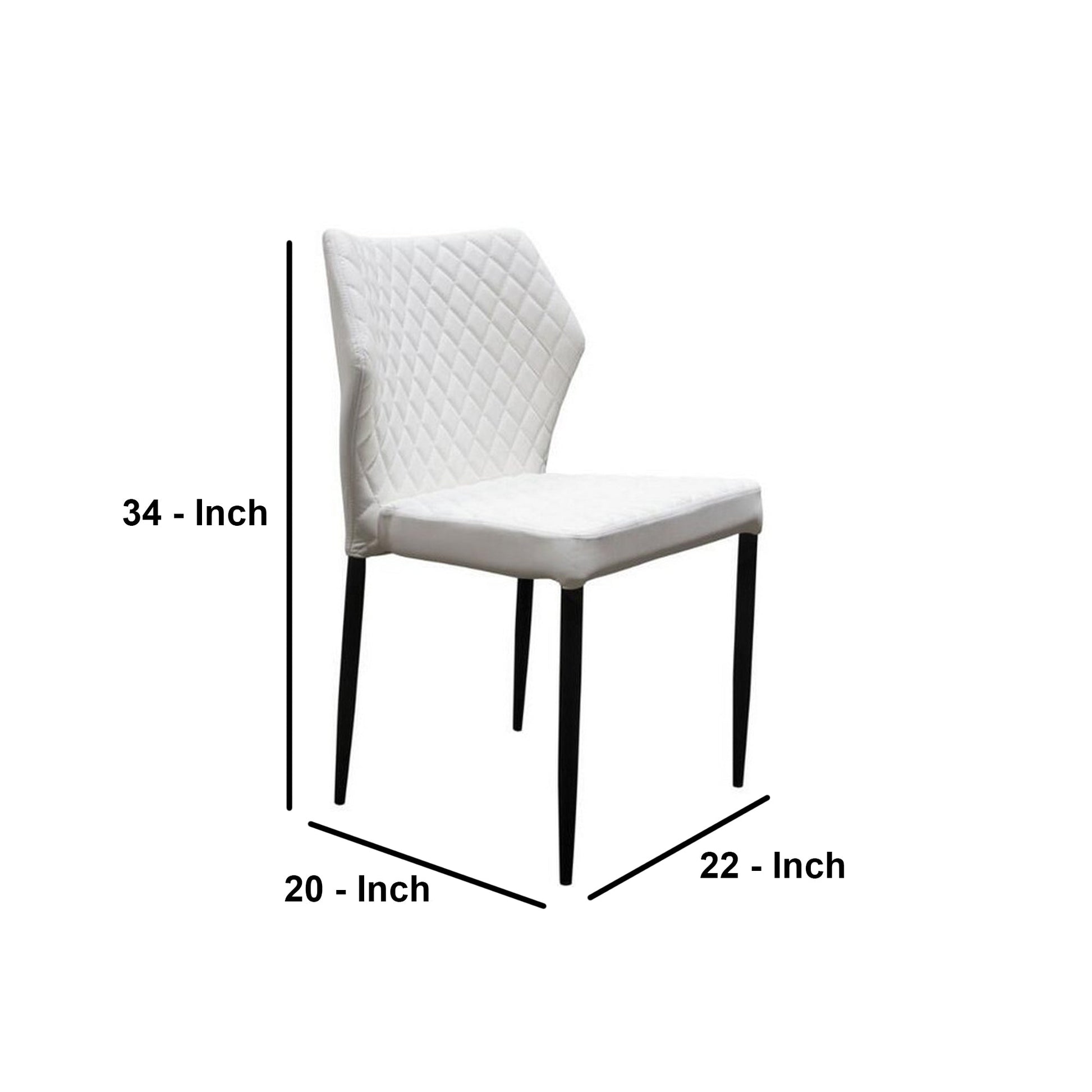 Benzara White Diamond Tufted Leatherette Dining Chair With Black Metal Legs Set of Four