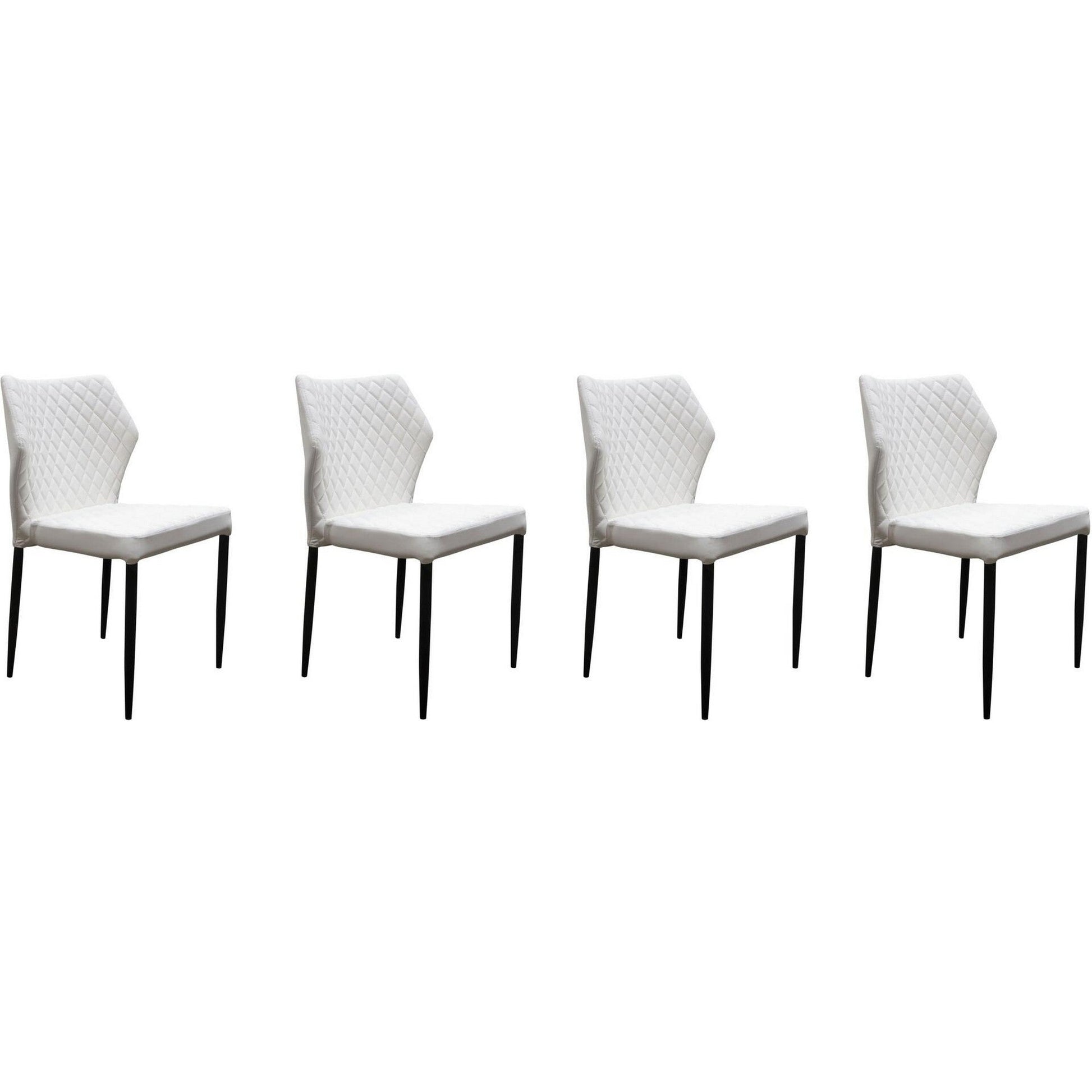 Benzara White Diamond Tufted Leatherette Dining Chair With Black Metal Legs Set of Four