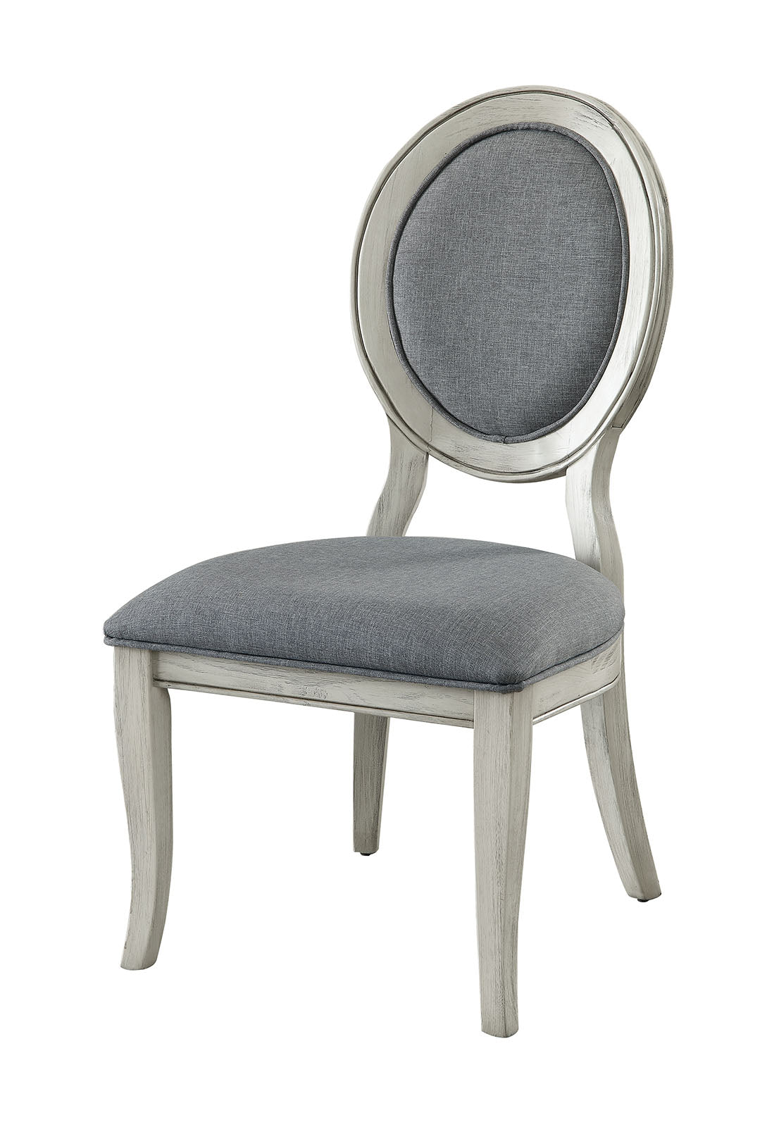 Benzara White Fabric Upholstery Side Chair With Gray Faux Linen Upholstery Set of Two