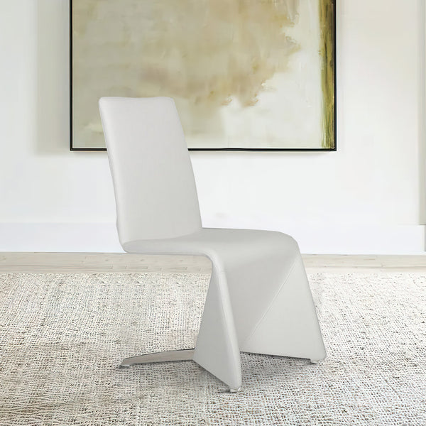 Benzara White Fully Leatherette Upholstered Metal Frame Dining Chair Set of Two