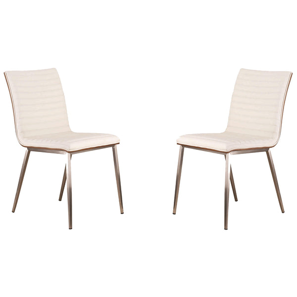 Benzara White Horizontally Tufted Leatherette Dining Chair With Metal Legs Set of Two