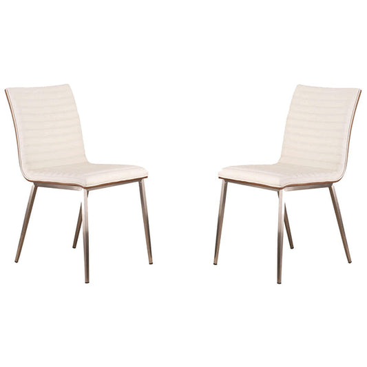 Benzara White Horizontally Tufted Leatherette Dining Chair With Metal Legs Set of Two