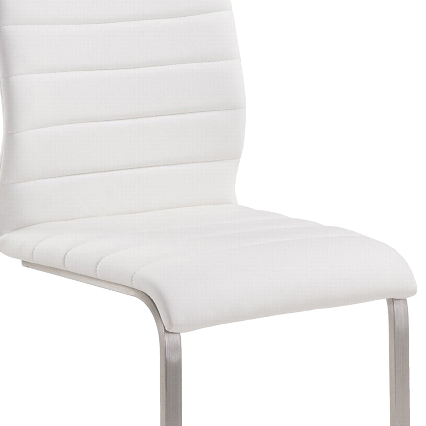 Benzara White Leatherette Dining Chair With Silver Cantilever Base Set of Two