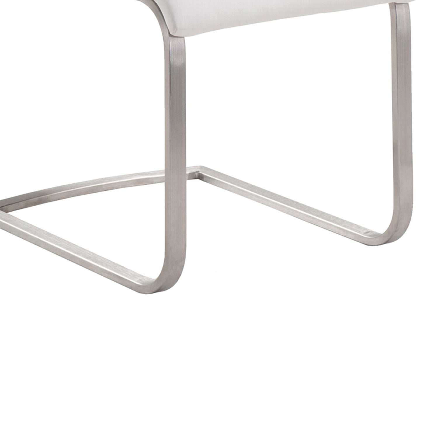 Benzara White Leatherette Dining Chair With Silver Cantilever Base Set of Two