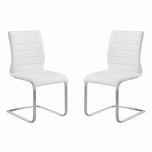 Benzara White Leatherette Dining Chair With Silver Cantilever Base Set of Two