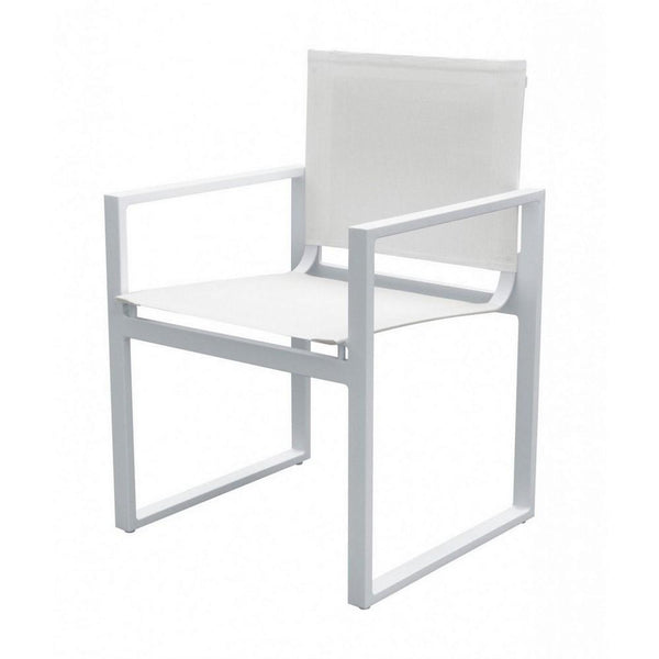 Benzara White Metal Outdoor Dining Chair With Open Arms And Sled Base Set of Two