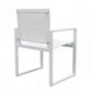 Benzara White Metal Outdoor Dining Chair With Open Arms And Sled Base Set of Two