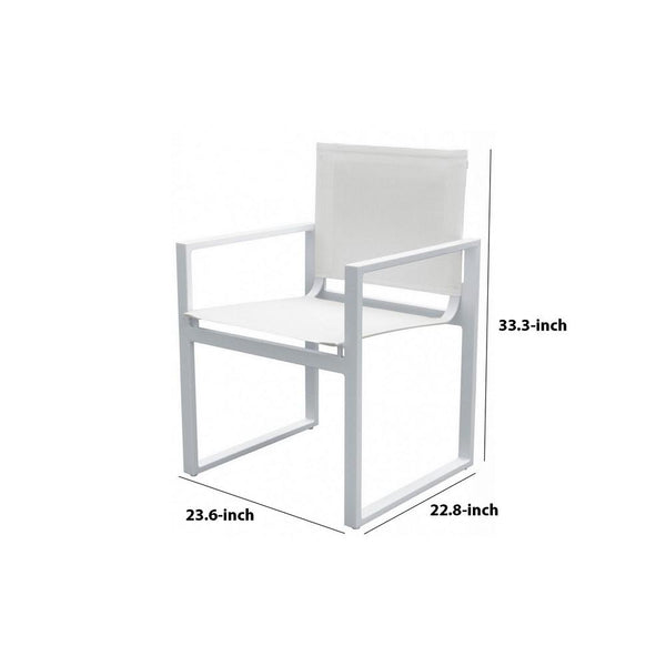 Benzara White Metal Outdoor Dining Chair With Open Arms And Sled Base Set of Two