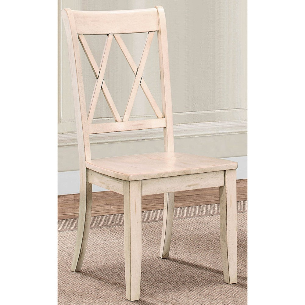 Benzara White Pine Veneer Side Chair With Double X-Cross Back Set of Two