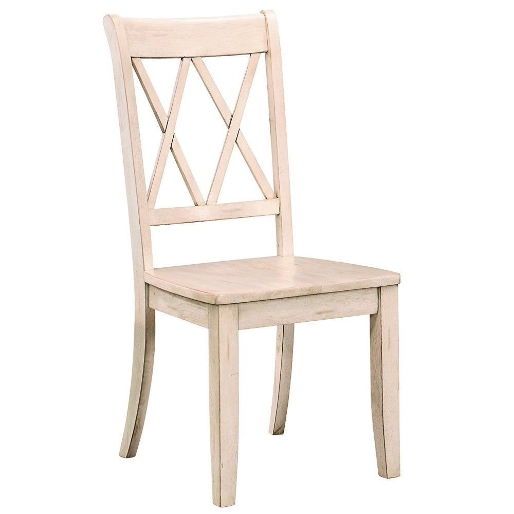 Benzara White Pine Veneer Side Chair With Double X-Cross Back Set of Two