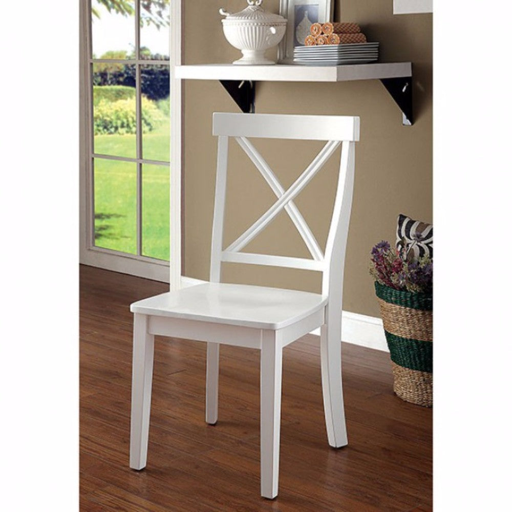 Benzara White Wooden Armless Side Chair, Set of Two