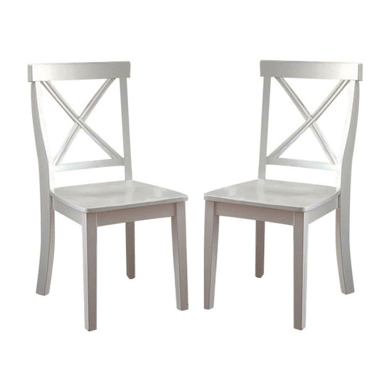 Benzara White Wooden Armless Side Chair, Set of Two