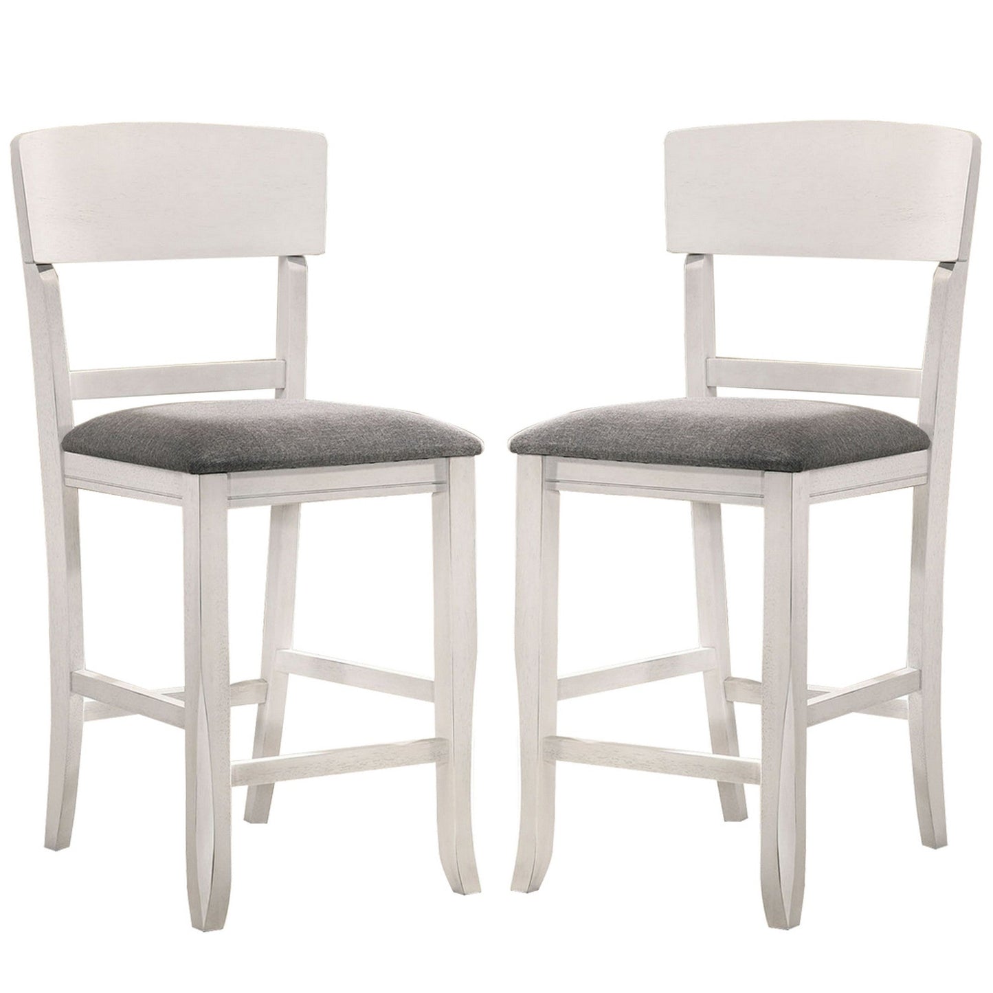 Benzara White Wooden Counter Height Chair With Curved Back Set of Two