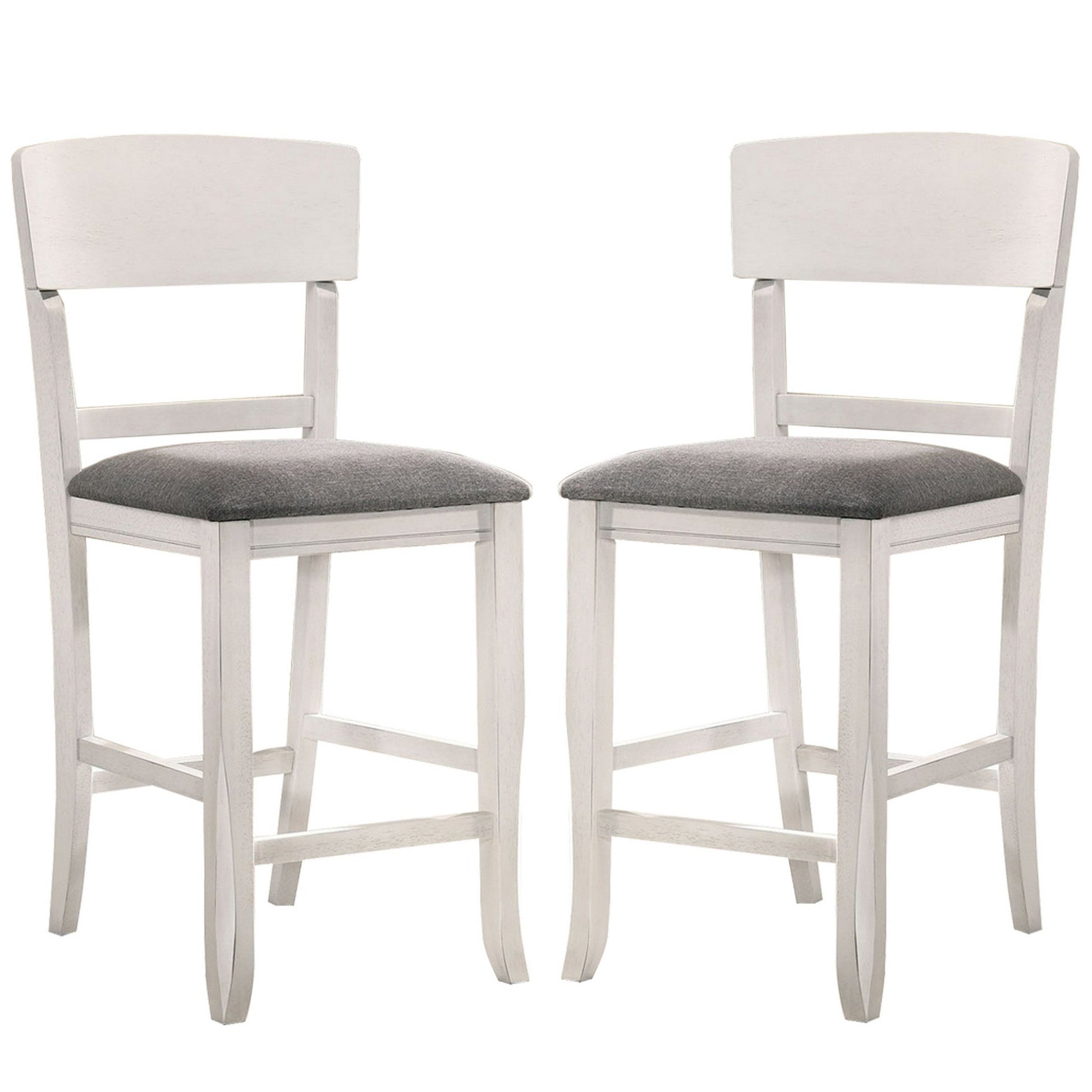 Benzara White Wooden Counter Height Chair With Curved Back Set of Two