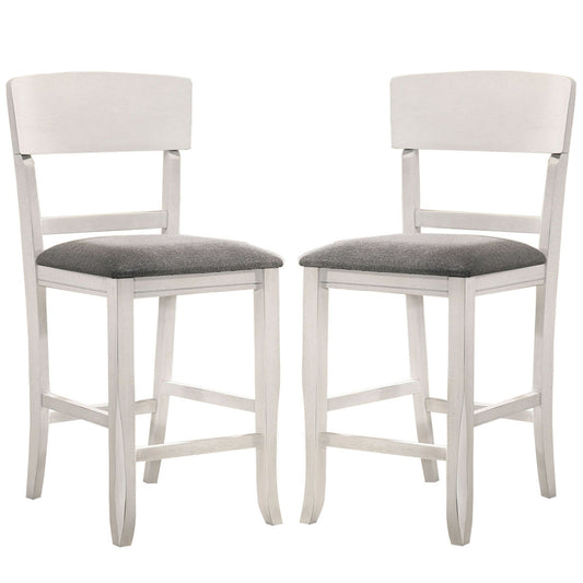 Benzara White Wooden Counter Height Chair With Curved Back Set of Two