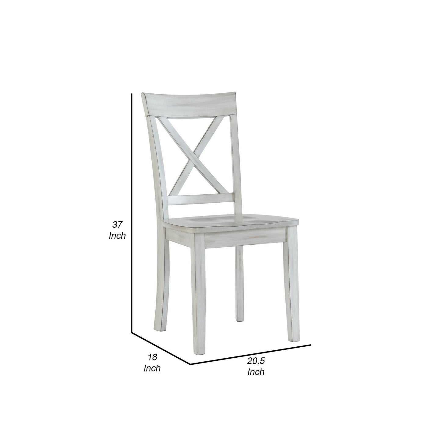 Benzara White Wooden Dining Chair With X Shaped Back Set of Two