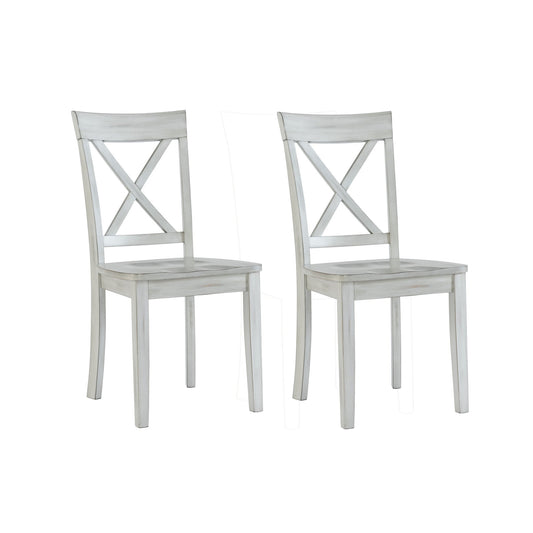 Benzara White Wooden Dining Chair With X Shaped Back Set of Two