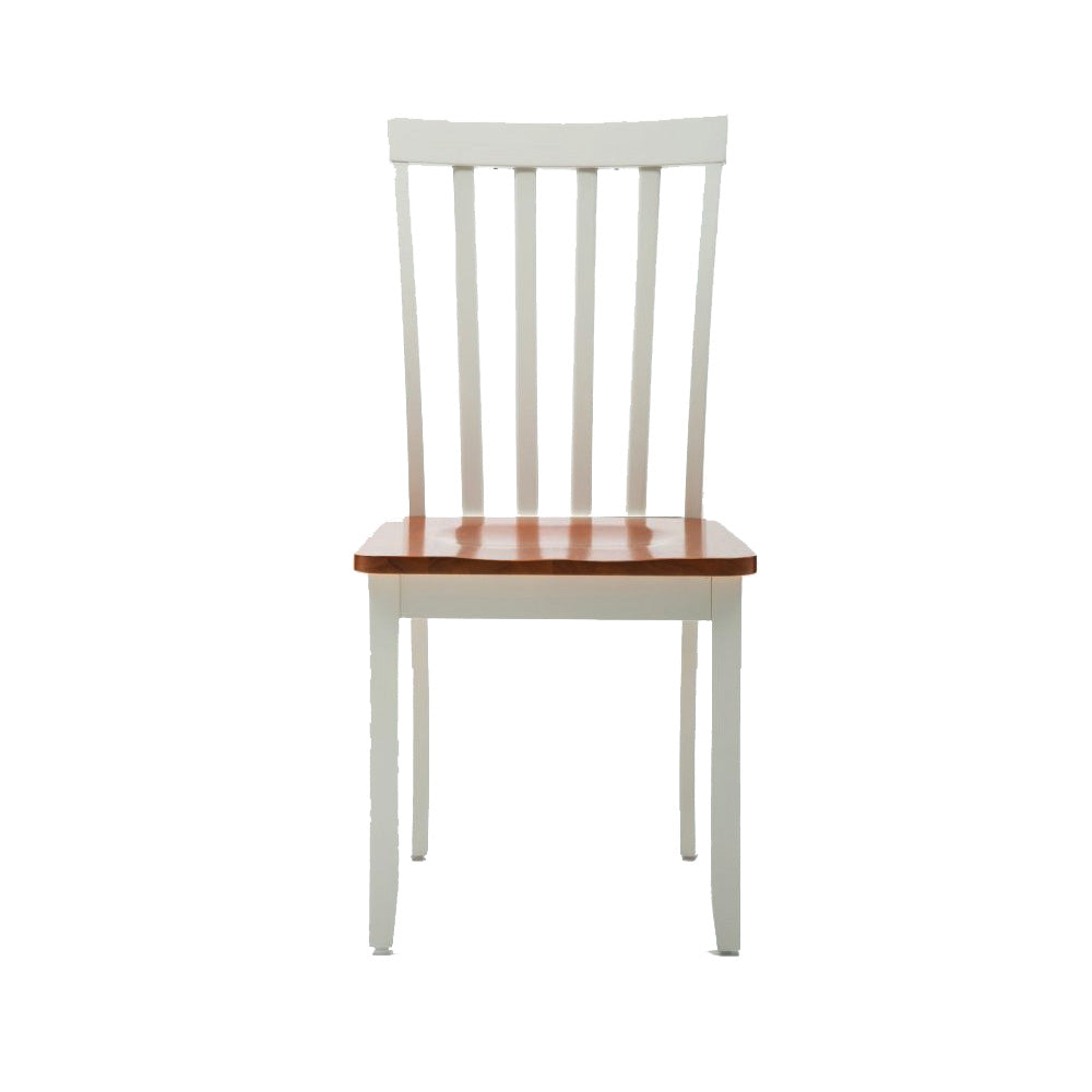 Benzara White Wooden Seat Dining Chair With Slatted Backrest Set of Two