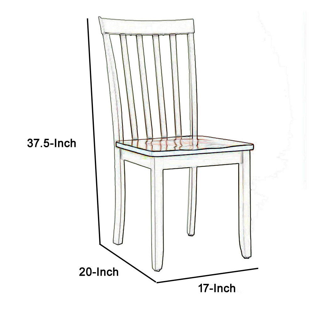 Benzara White Wooden Seat Dining Chair With Slatted Backrest Set of Two