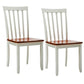 Benzara White Wooden Seat Dining Chair With Slatted Backrest Set of Two