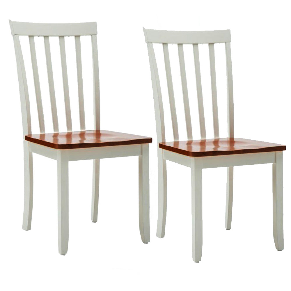 Benzara White Wooden Seat Dining Chair With Slatted Backrest Set of Two