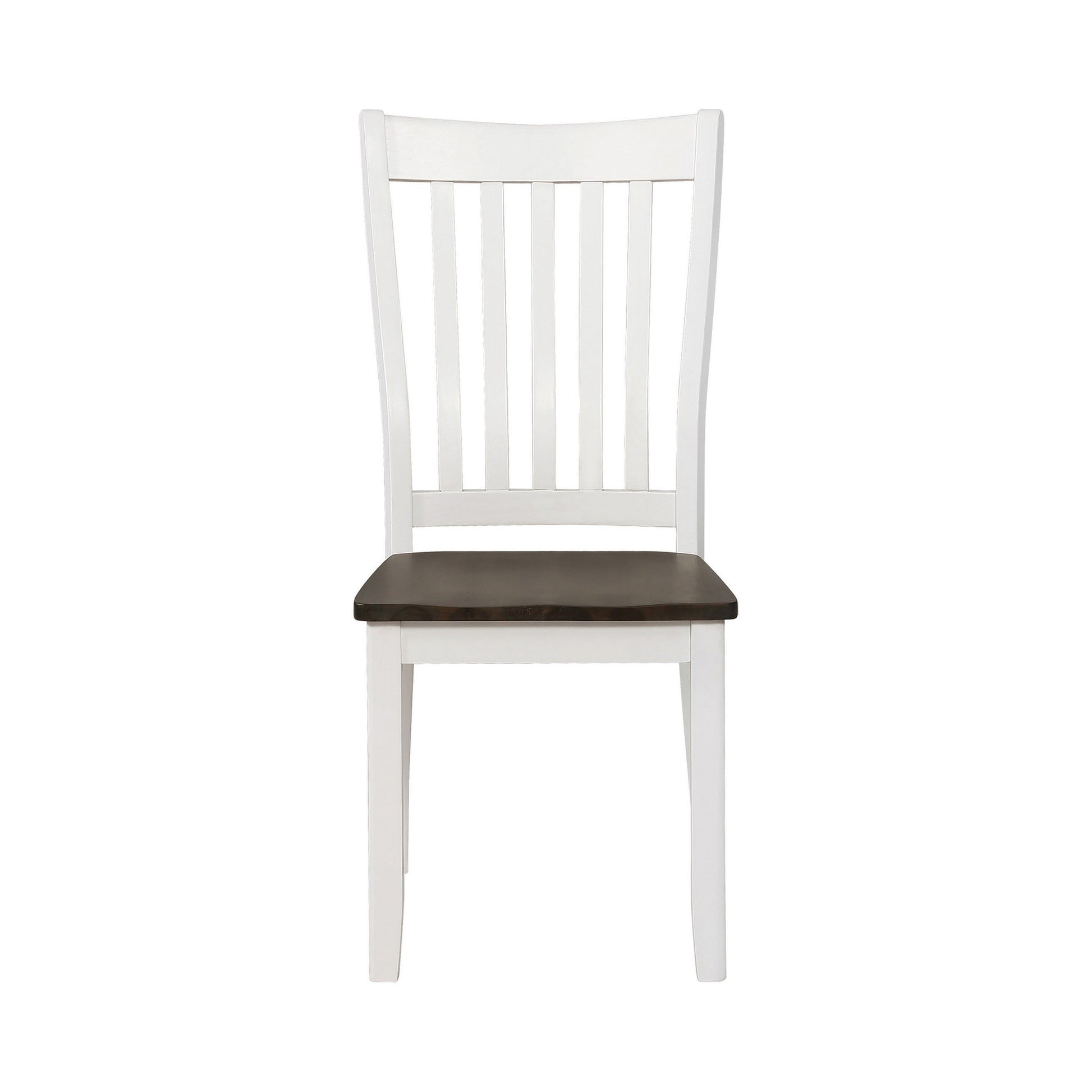 Benzara White and Brown Farmhouse Wooden Dining Chair With Slatted Back Set of Two