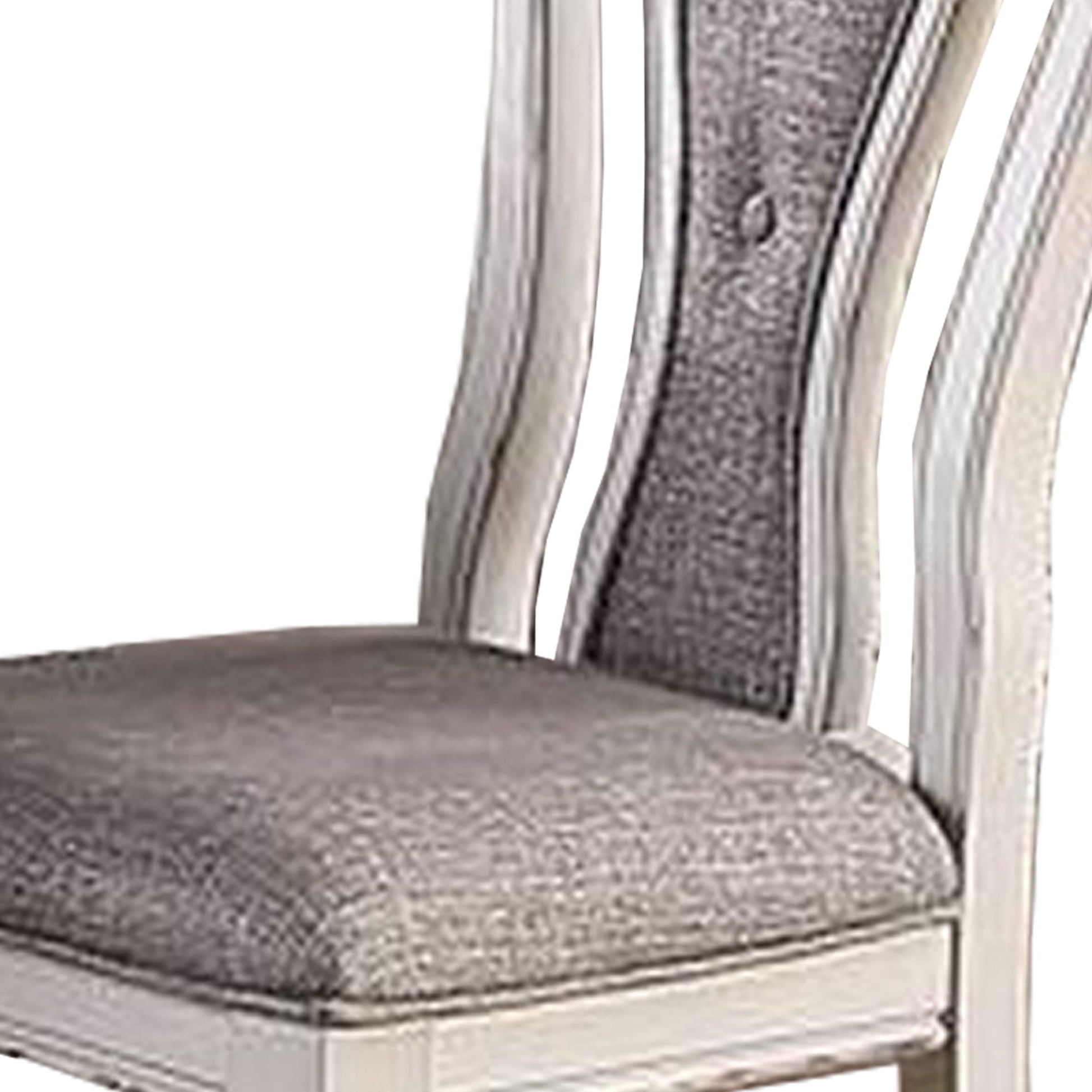 Benzara White and Gray Dining Chair With Button Tufted Backrest, Padded Seat Set of Two