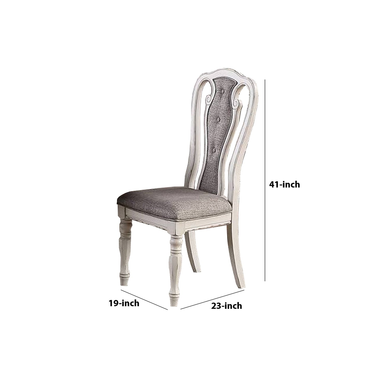 Benzara White and Gray Dining Chair With Button Tufted Backrest, Padded Seat Set of Two